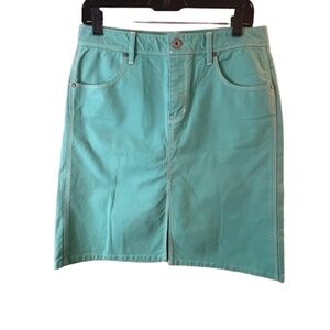 Vintage Gap Green Denim Skirt Rainbow Front Slit 5-Pocket US 8